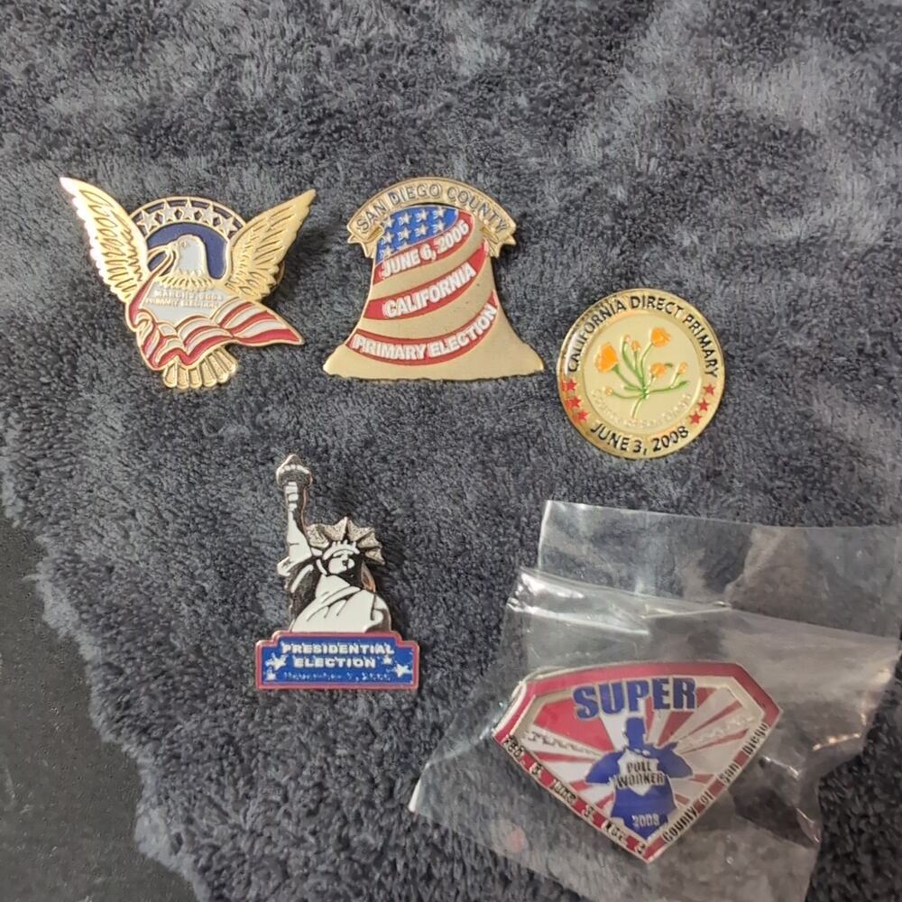 Lot 5 Pins County Of San Diego Presidential Political Election Officer Primary